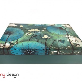 Rectangle lacquer box hand-painted with lotus pond 19*29*H6 cm